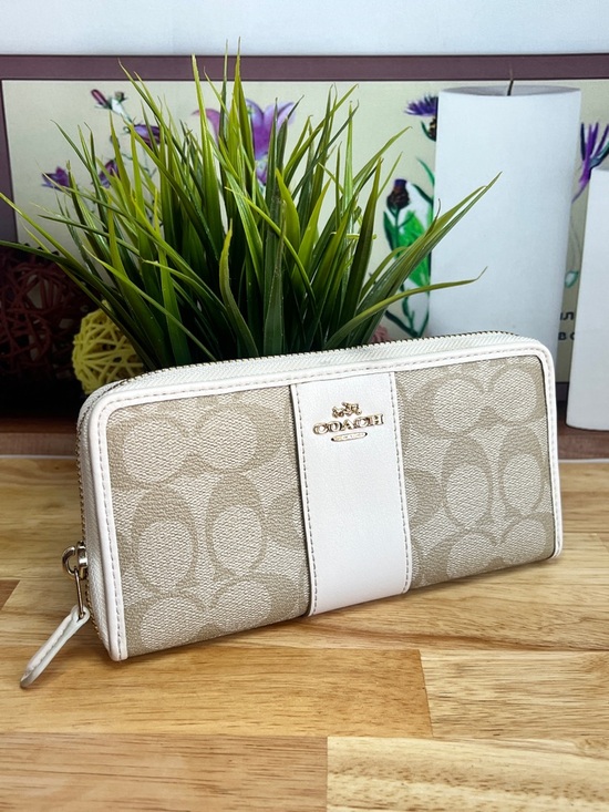 Coach Handbags - Coach Signature C Zip Around Accordion Long Wallet in Beige & Chalk